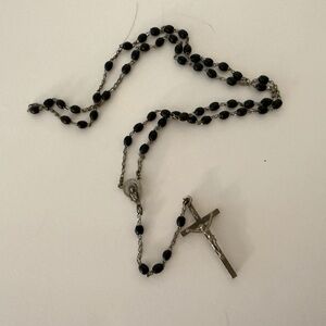 Black Beaded Rosary Necklace